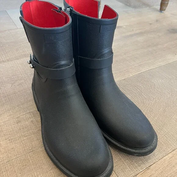 Rag and Bone Black Moto Rain Boots 39 / 8.5 - Picture 6 of 12
